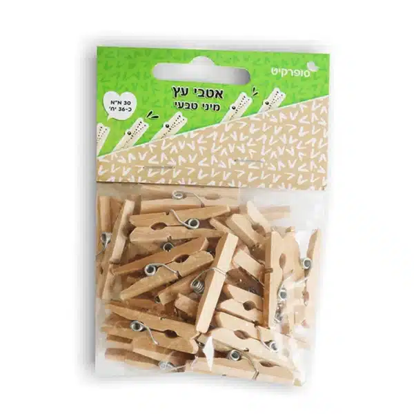אטבי עץ מיני טבעי 30 ממ כ 36 יח